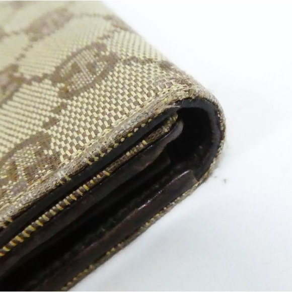 Authentic GUCCI GG Monogram Bamboo Brown/Gold Canvas Bifold Wallet 129166-2778 - Picture 6 of 14